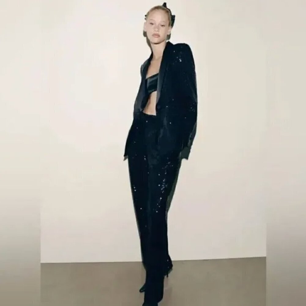 ZARA NWT SEQUIN WIDE LEG TAPERED PANTS LIMITED EDITION -